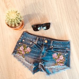 Floral Embroidered Jean Shorts